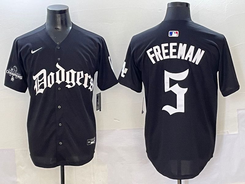 Men 2025 Los Angeles Dodgers #5 Freeman Black Seventh generation Joint Name Nike MLB Jersey style 2